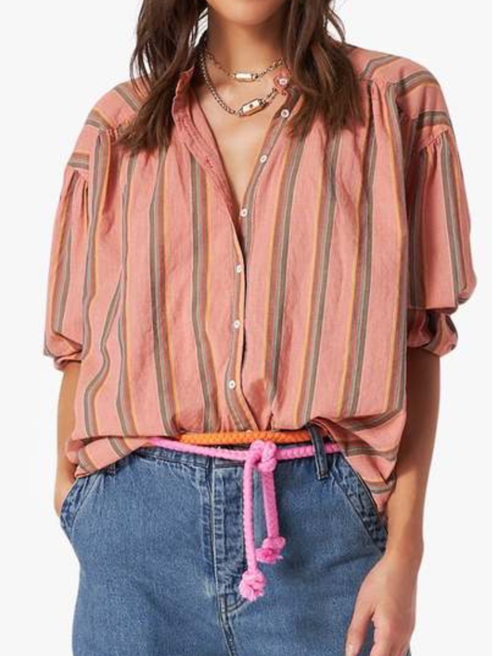 Xirena Atlee Teracotta Stripe Oversized Button Down Shirt Blouse M Summer